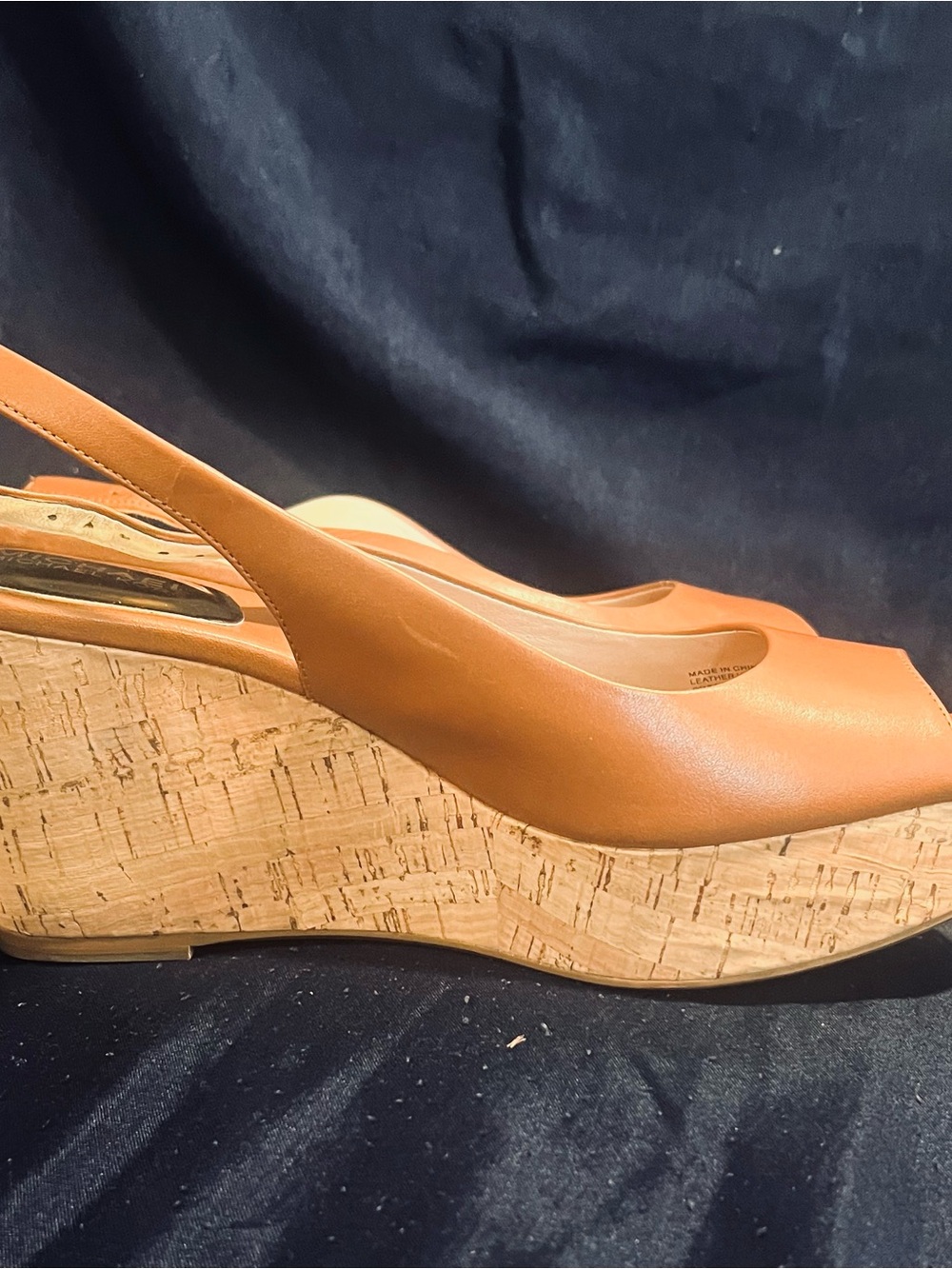 Michael Kors Tan Leather Cork Wedge Slingbacks